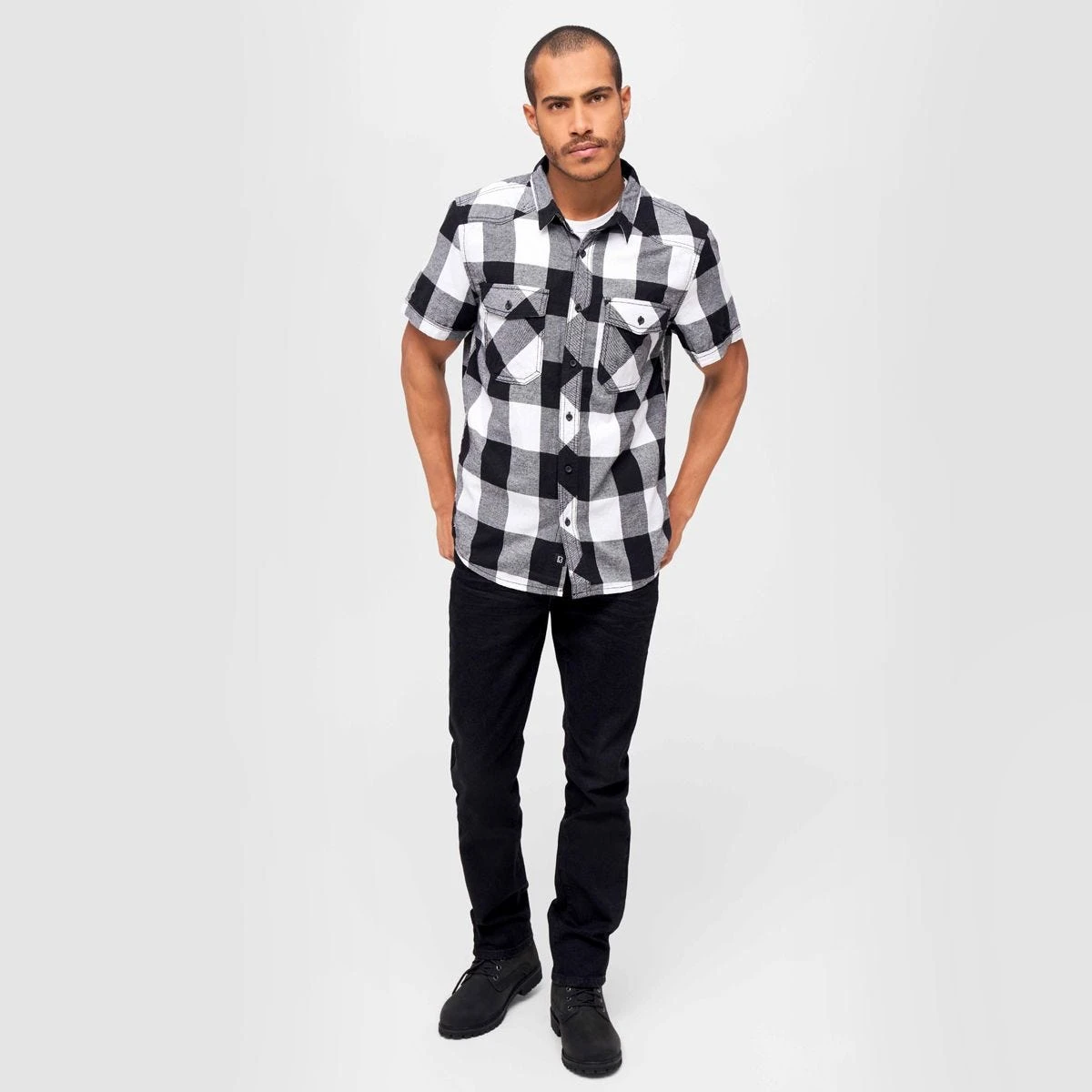 Brandit Half Sleeve Check Shirt White/Black 9 Brandit Half Sleeve Check Shirt White/Black - Image 7